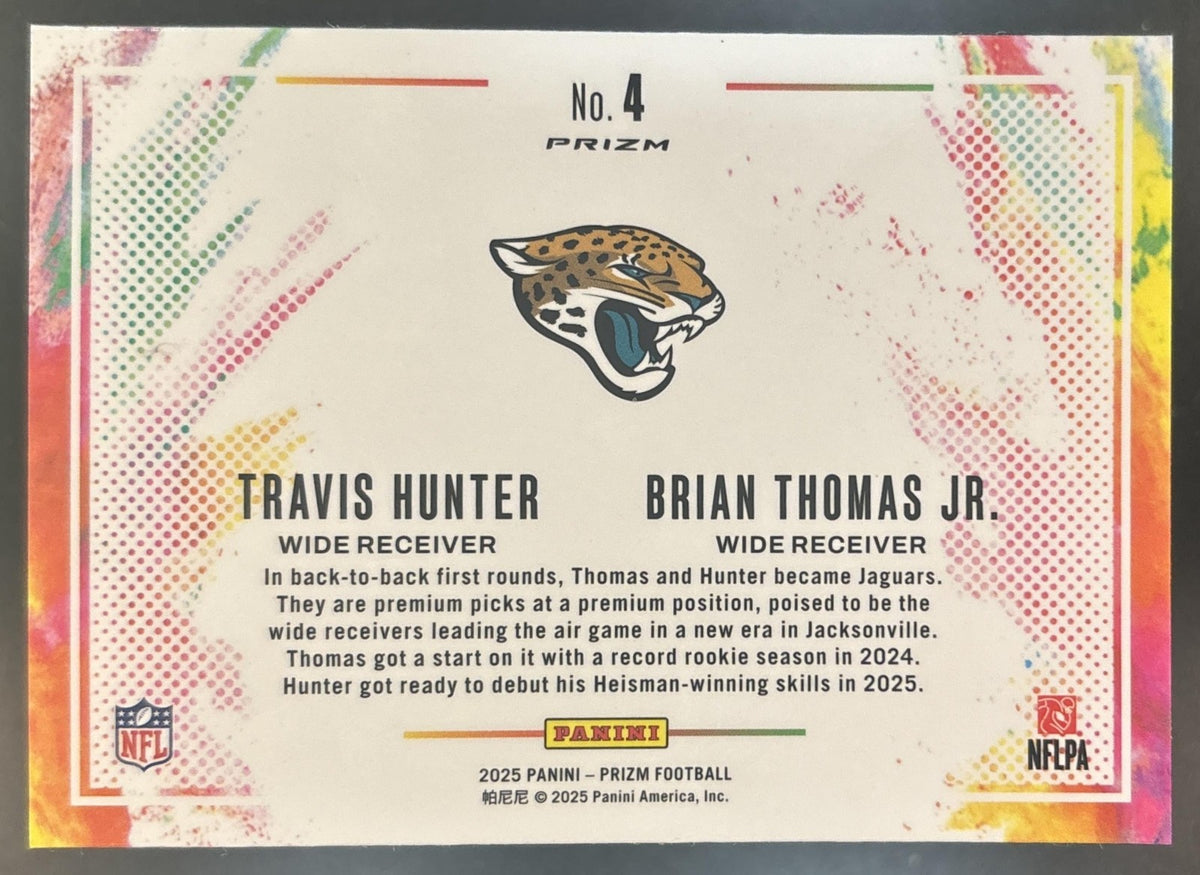 2025 Panini Prizm Brian Thomas Jr. Travis Hunter Color Blast Dual #4 Jaguars