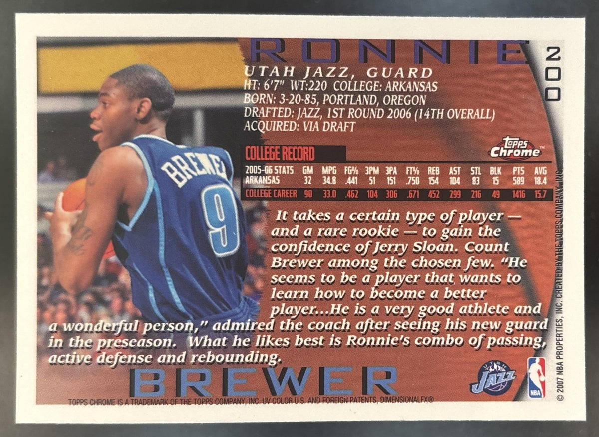 2006-07 Topps Chrome Ronnie Brewer 1996 97 Variations #200 RC Utah Jazz