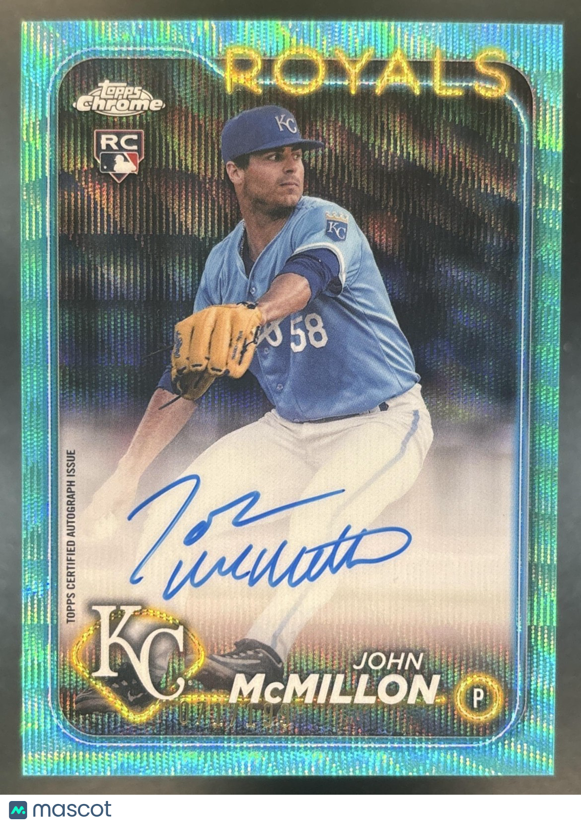 2024 Topps Chrome John McMillon Auto Blue Ray Wave /150 RC Kansas City Royals