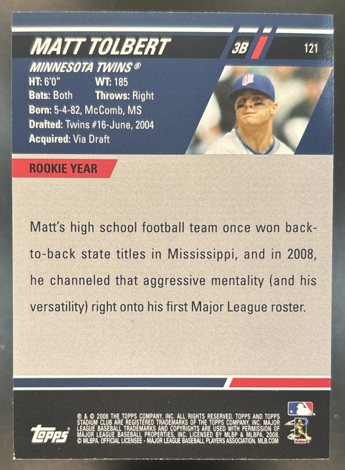 2008 Topps Stadium Club Matt Tolbert First Day Issue #121 RC Minnesota Twins