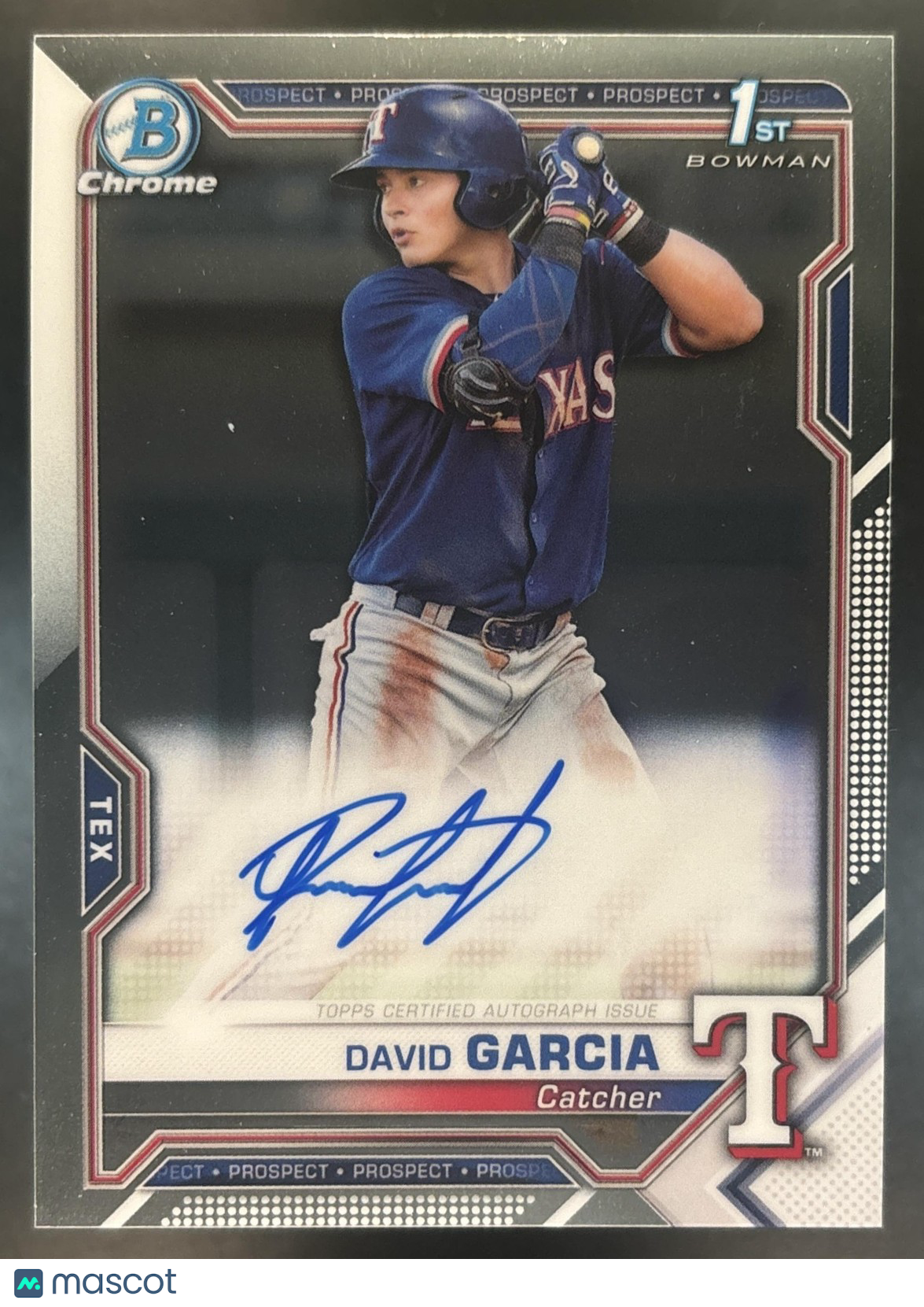 2021 Bowman Chrome David Garcia Auto #CPA-DGA 1st Prospect Texas Rangers