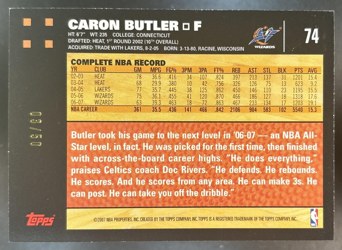 2007-08 Topps Caron Butler /50 #74 Washington Wizards