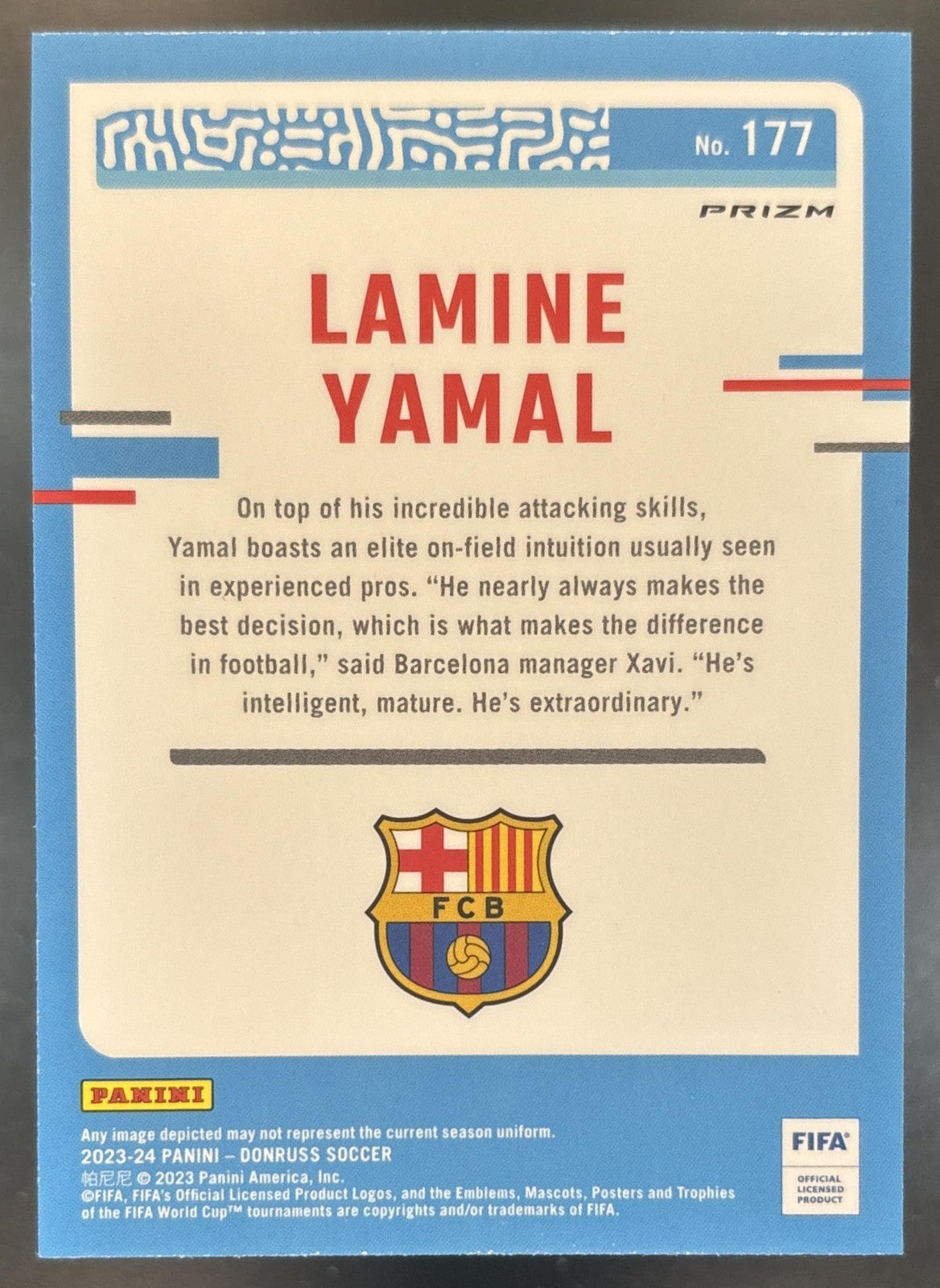 2023-24 Panini Donruss Lamine Yamal Optic Holo #177 Rated Rookie FC Barcelona