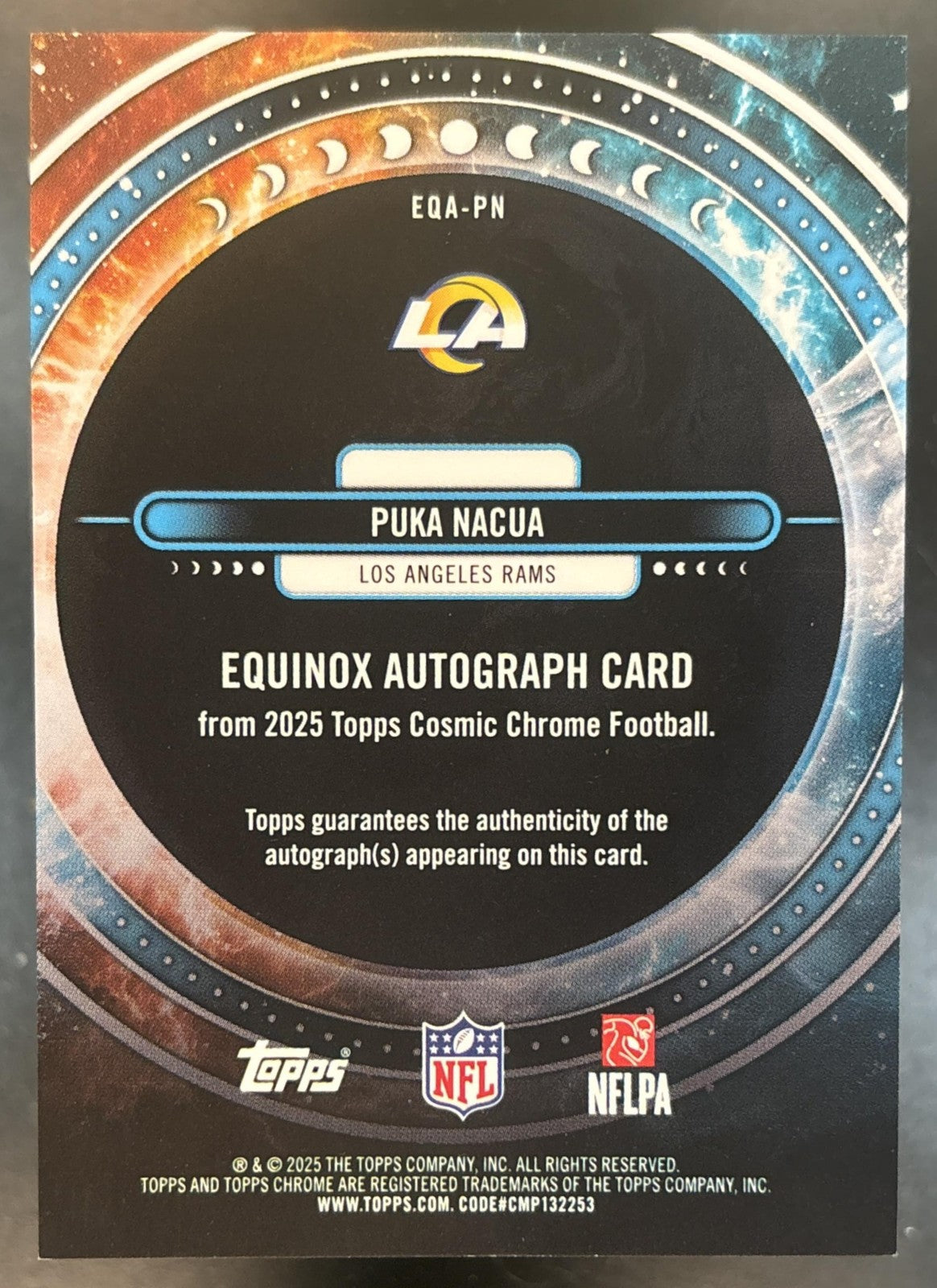 2025 Topps Cosmic Chrome Puka Nacua Equinox Auto Orange Galactic /25 Rams
