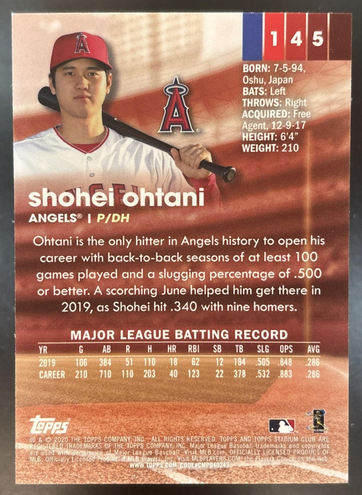 2020 Topps Stadium Club Chrome Shohei Ohtani #145 Los Angeles Angels