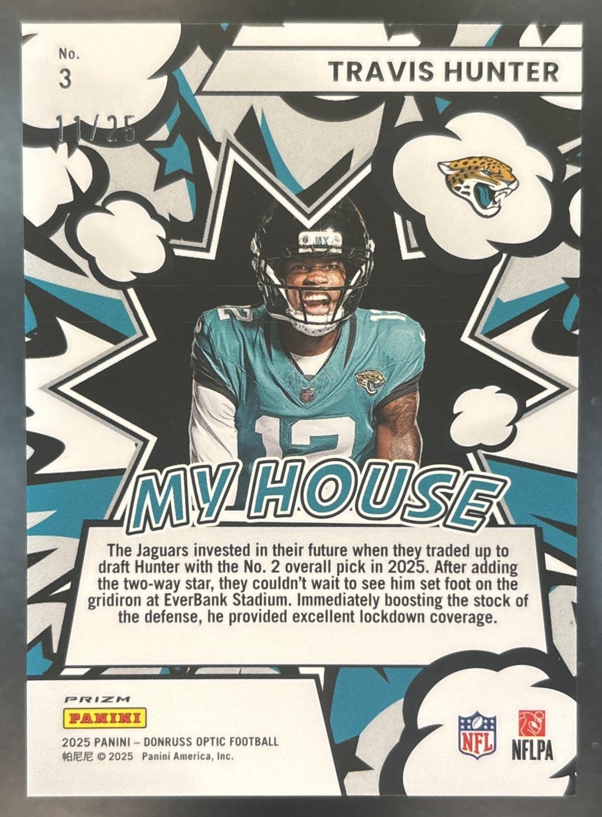2025 Panini Donruss Optic Travis Hunter My House! Purple Stars /25 #3 RC Jaguars