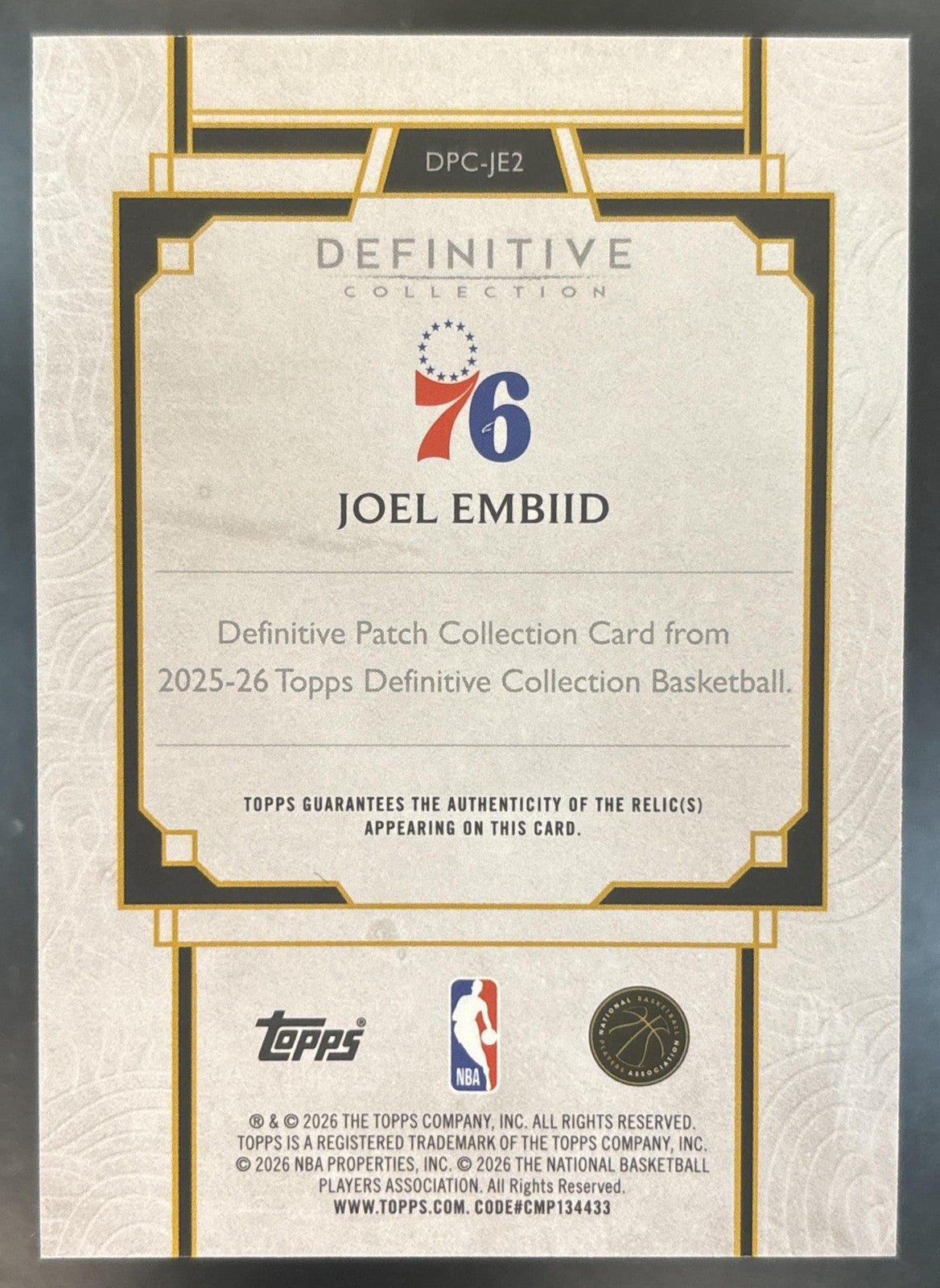 2025-26 Topps Definitive Collection Joel Embiid Patch /35 MEM Philadelphia 76ers
