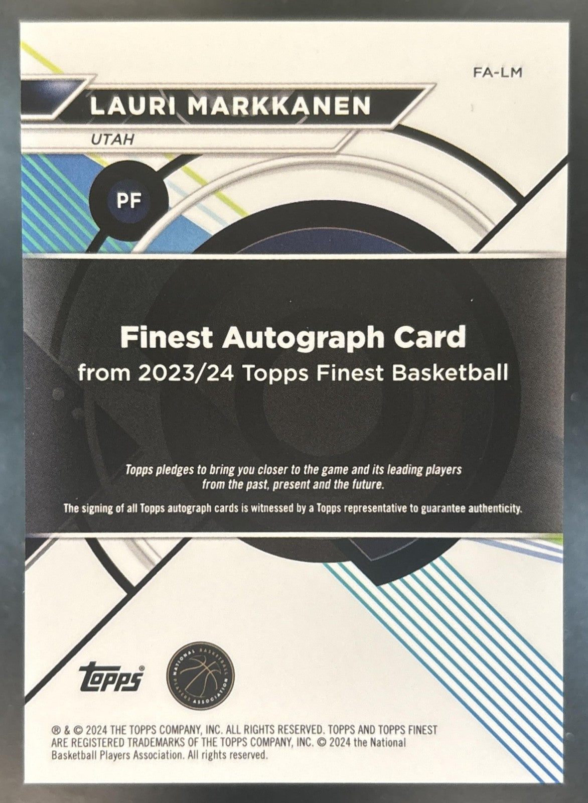 2023-24 Topps Finest Lauri Markkanen Auto Gold Refractor /50 #FA-LM Utah Jazz