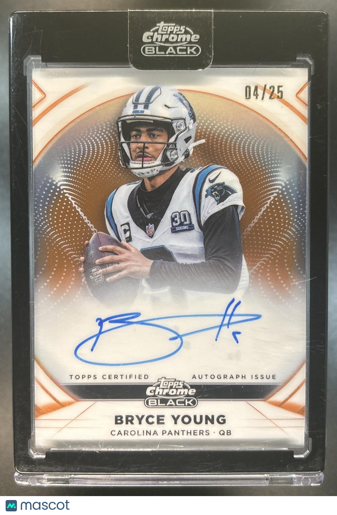 2025 Topps Chrome Black Bryce Young Ivory Auto Orange /25 Carolina Panthers