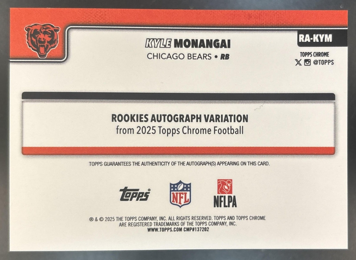 2025 Topps Chrome Kyle Monangai Rookie Auto Purple /75 #RA-KYM RC Chicago Bears