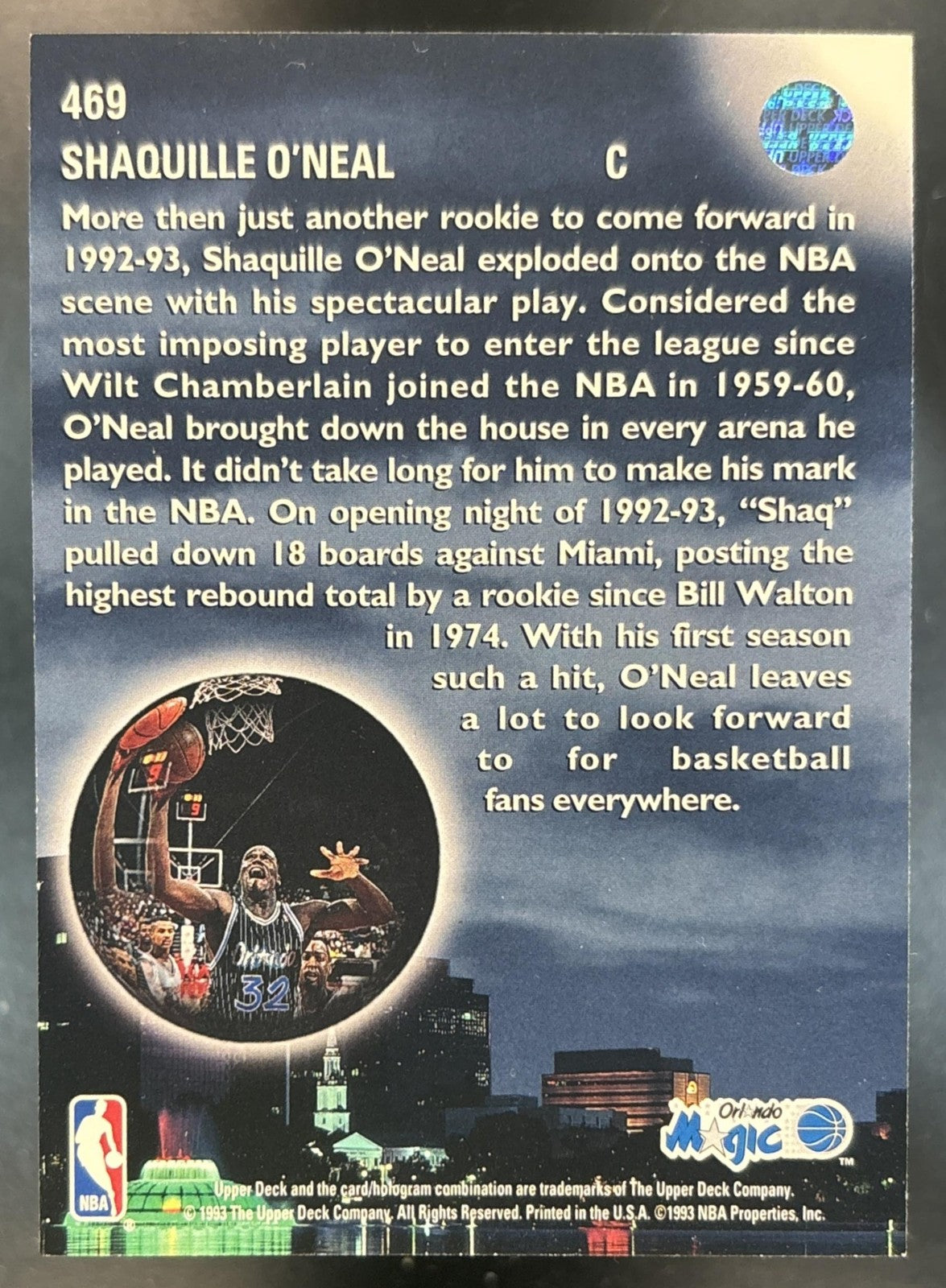 1993-94 Upper Deck Shaquille O'Neal #469 Orlando Magic