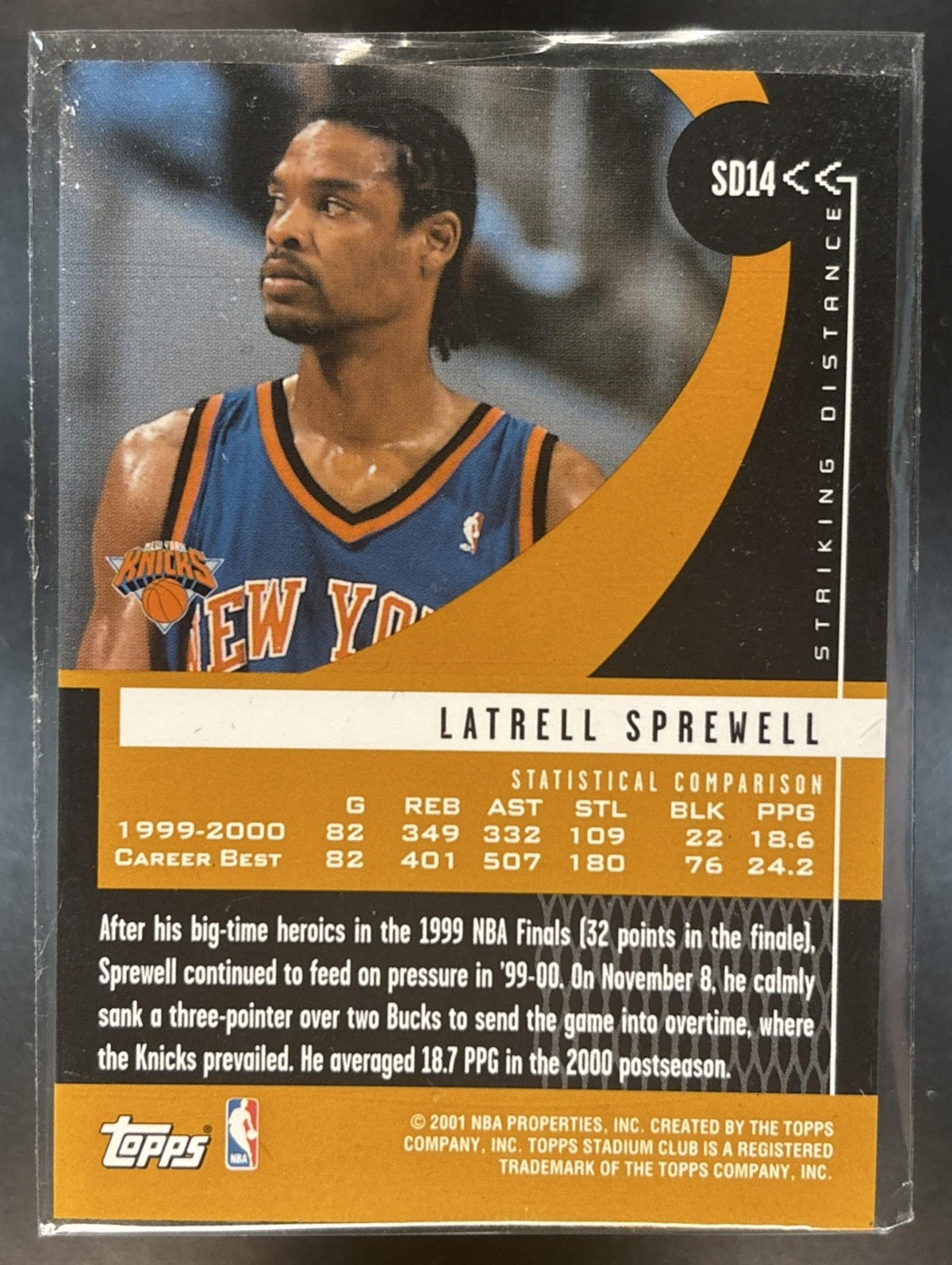 2000-01 Topps Stadium Club Latrell Sprewell Striking Distance New York Knicks