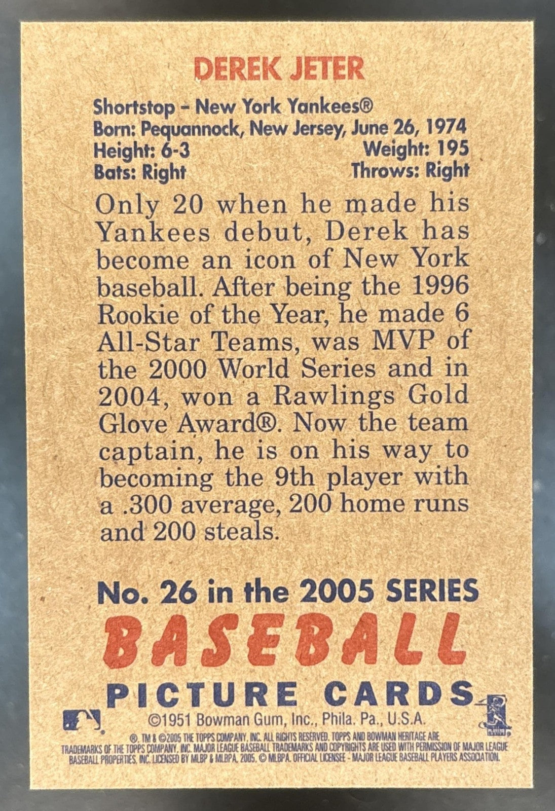 2005 Bowman Heritage Derek Jeter Mini #26 New York Yankees
