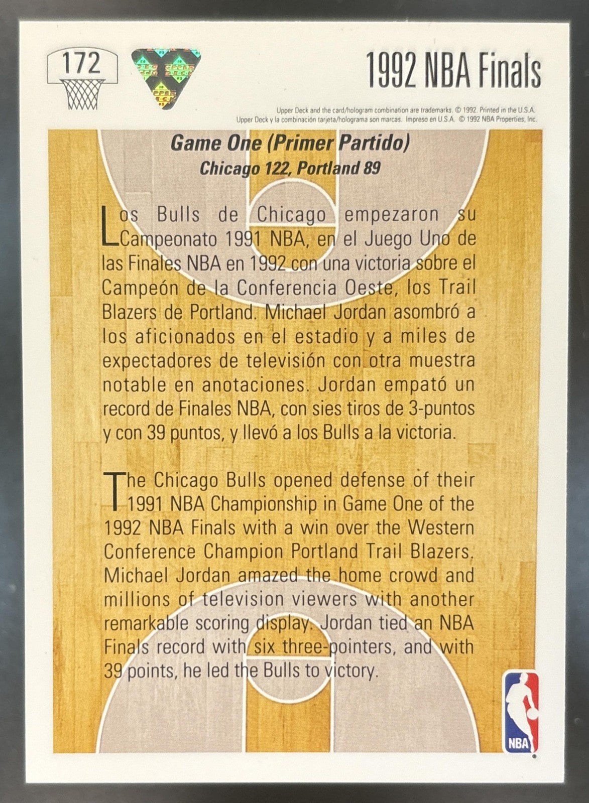 1991-92 Upper Deck Spanish Chicago vs. Portland F #172 Bulls