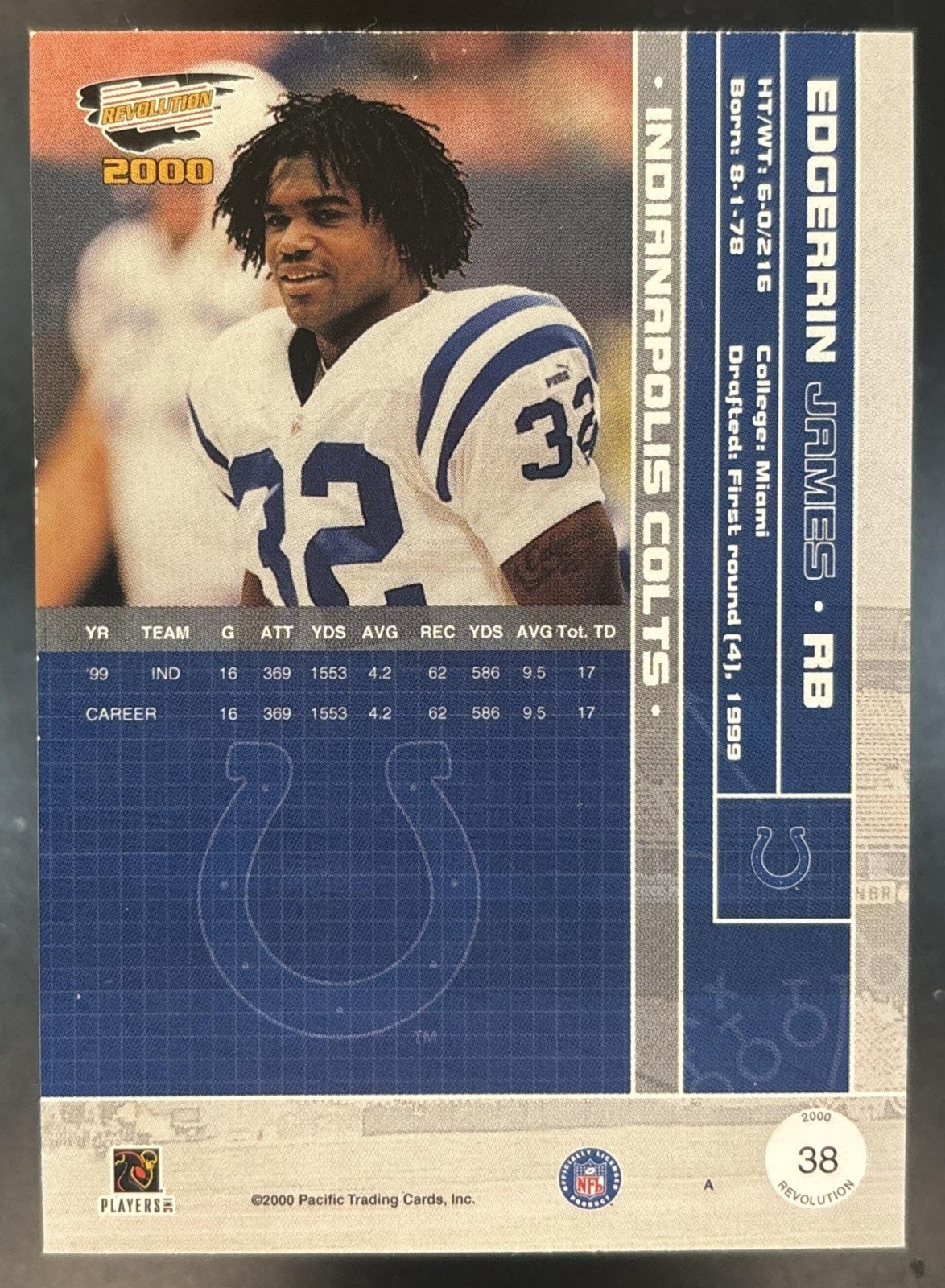 2000 Pacific Revolution Edgerrin James #38 Indianapolis Colts