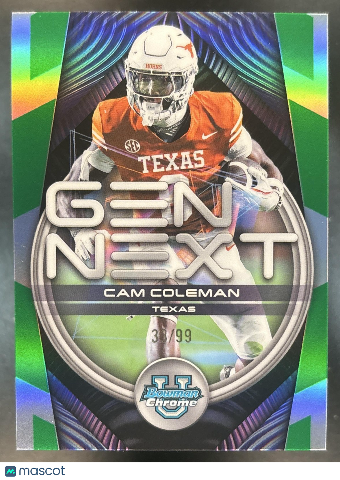 2026 Bowman Cam Coleman Gen Next Chrome Green /99 #GN-18 Texas Longhorns