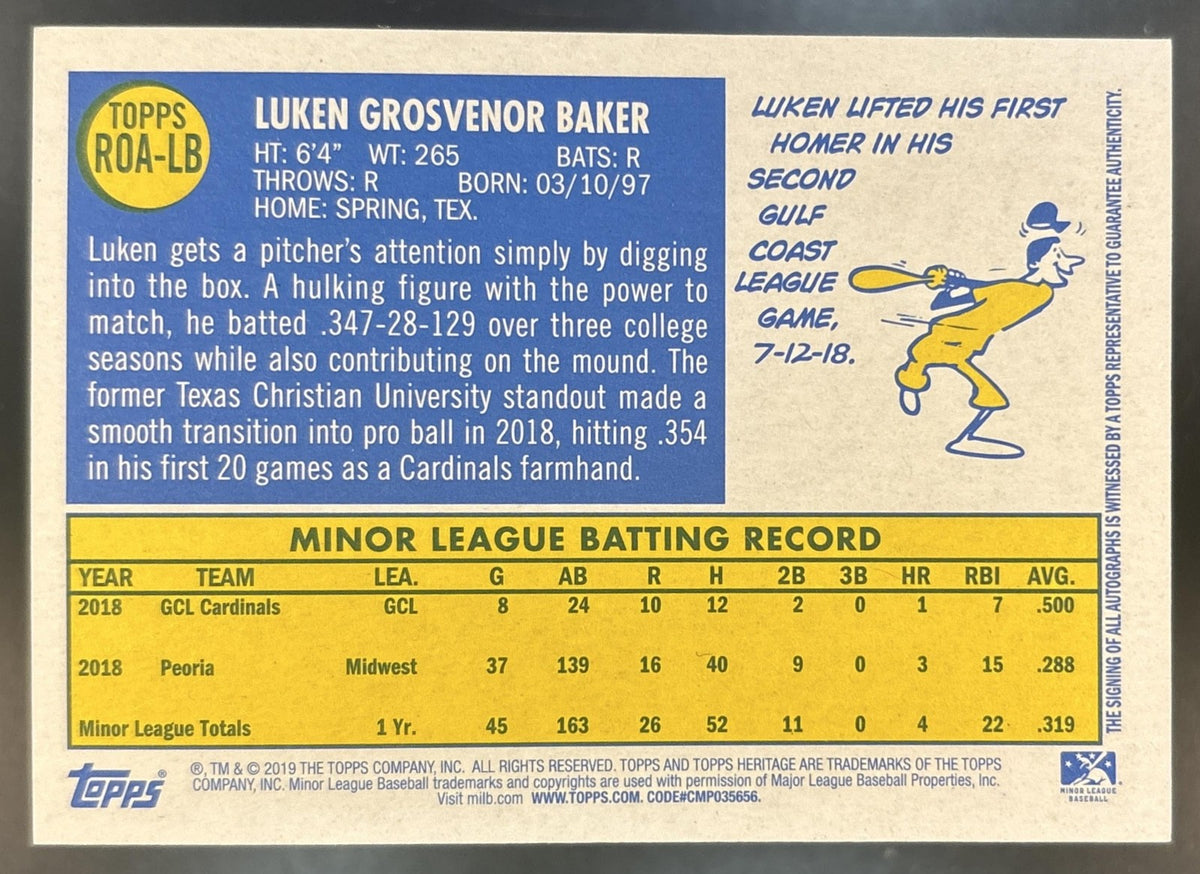 2019 Topps Heritage Minor League Luken Baker Real One Auto #ROA-LB