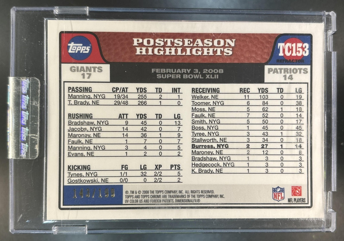 2008 Topps Chrome Plaxico Burress Gold Refractor #TC153 143/199 Giants ENCASED