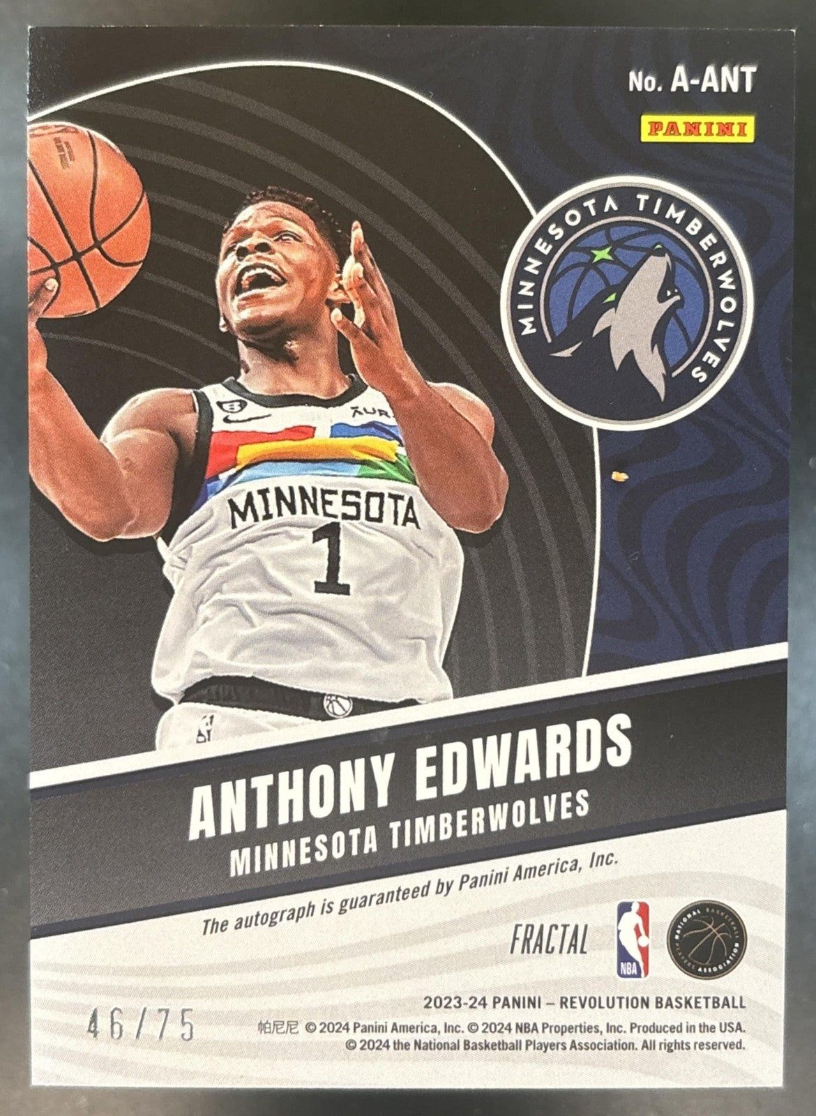 2023-24 Panini Revolution Anthony Edwards Auto Fractal /75 Timberwolves