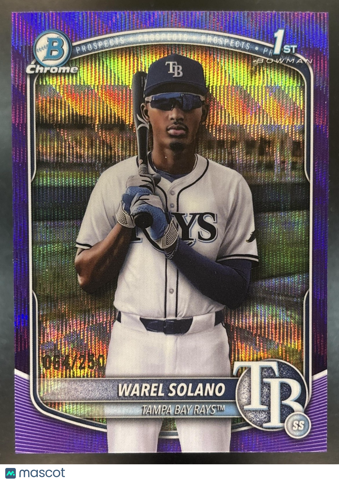 2025 Bowman Chrome Warel Solano Purple Wave /250 #BCP-225 1st Prospect Rays
