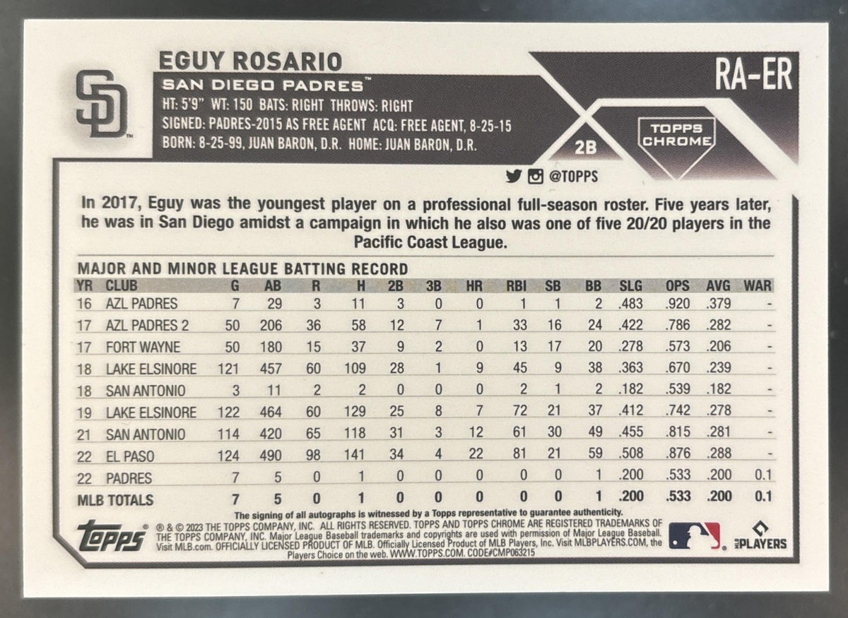 2023 Topps Chrome Eguy Rosario Rookie Auto #RA-ER RC San Diego Padres