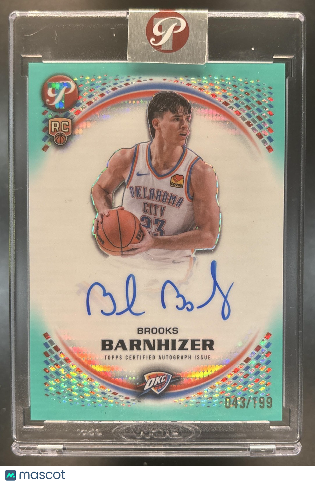 2025-26 Topps Pristine Brooks Barnhizer Auto Aqua /199 Oklahoma City Thunder