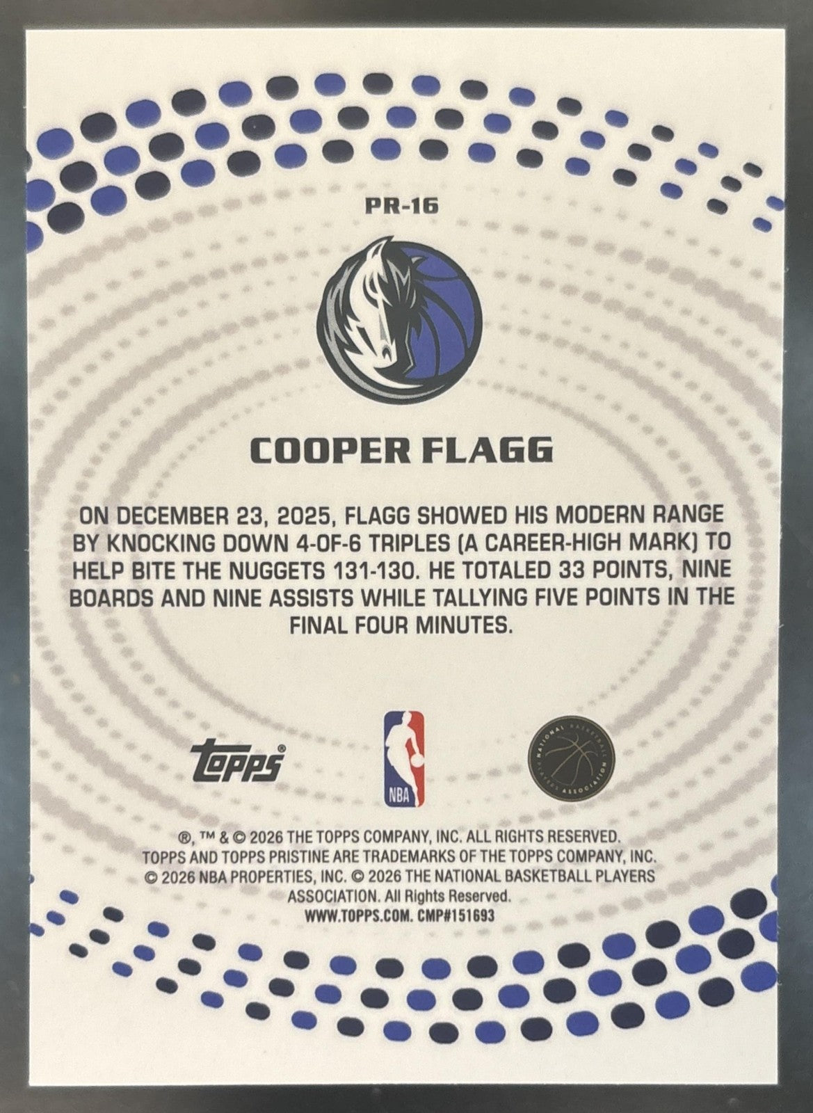2025-26 Topps Pristine Cooper Flagg Precisionaries #PR-16 RC Dallas Mavericks