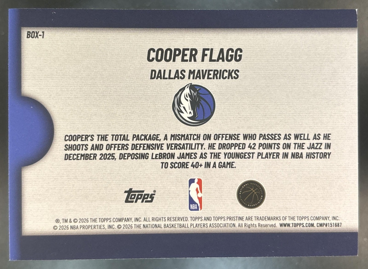 2025-26 Topps Pristine Cooper Flagg Fresh Out of the Box Green /150 RC Mavericks