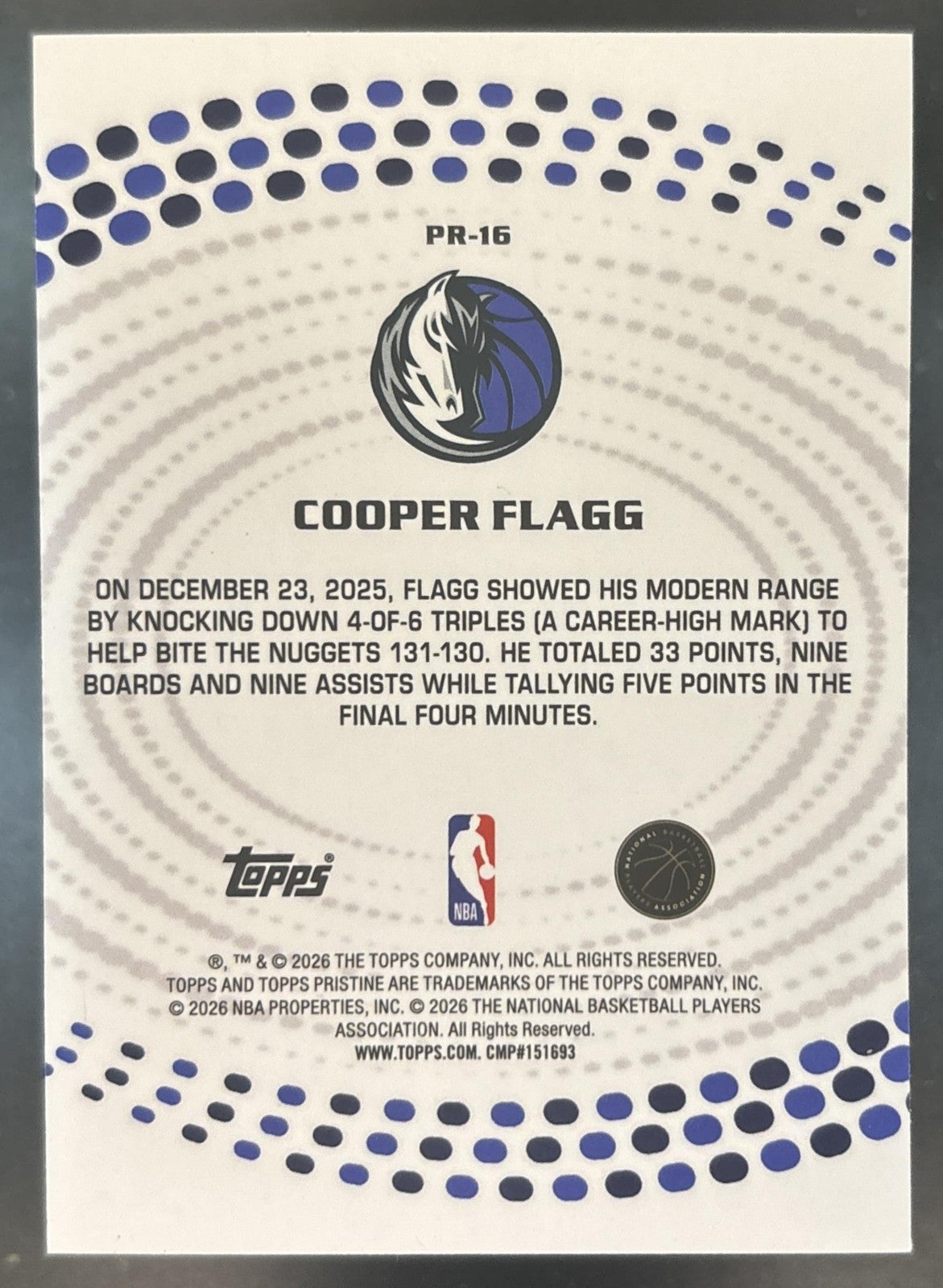 2025-26 Topps Pristine Cooper Flagg Precisionaries Blue /75 RC Dallas Mavericks