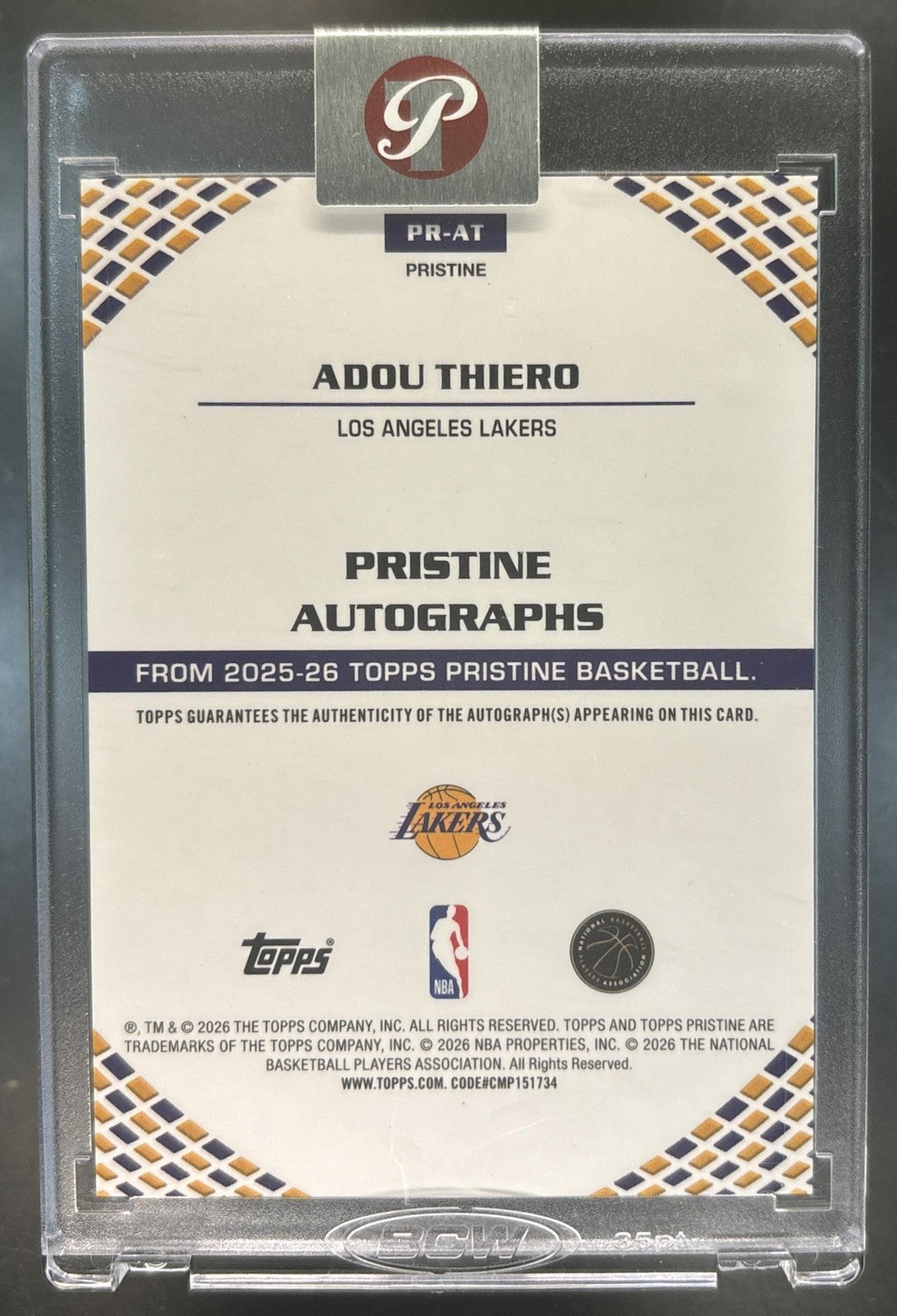 2025-26 Topps Pristine Adou Thiero Auto Aqua /199 #PR-AT Los Angeles Lakers