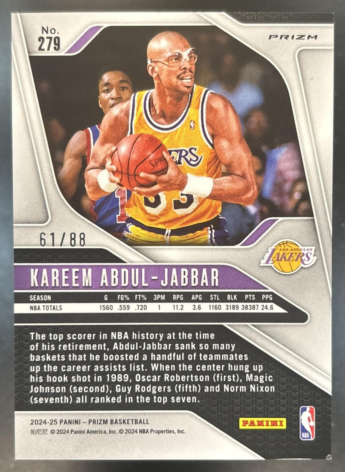 2024-25 Panini Prizm Kareem Abdul-Jabbar Dragon Year /88 #279 Los Angeles Lakers