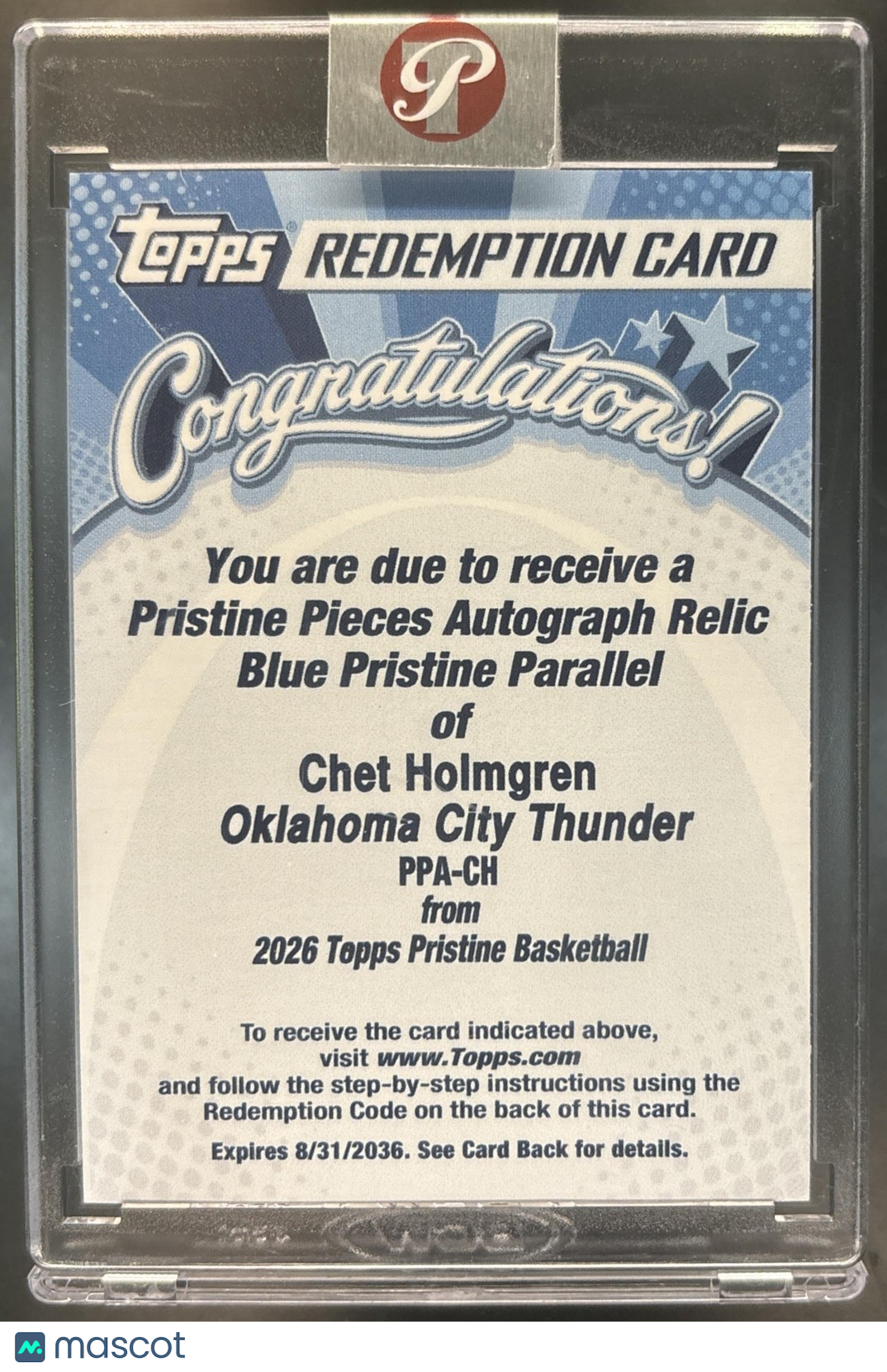 2025-26 Topps Pristine Chet Holmgren Pieces Auto Relics Blue REDEMPTION MEM