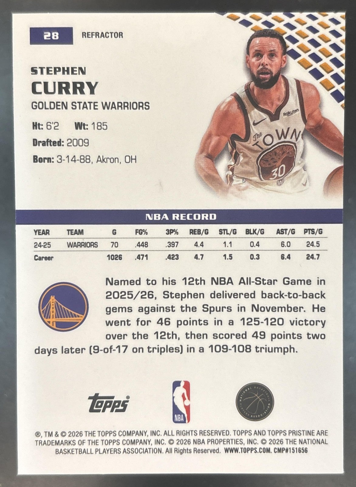 2025-26 Topps Pristine Stephen Curry Refractor #28 Golden State
