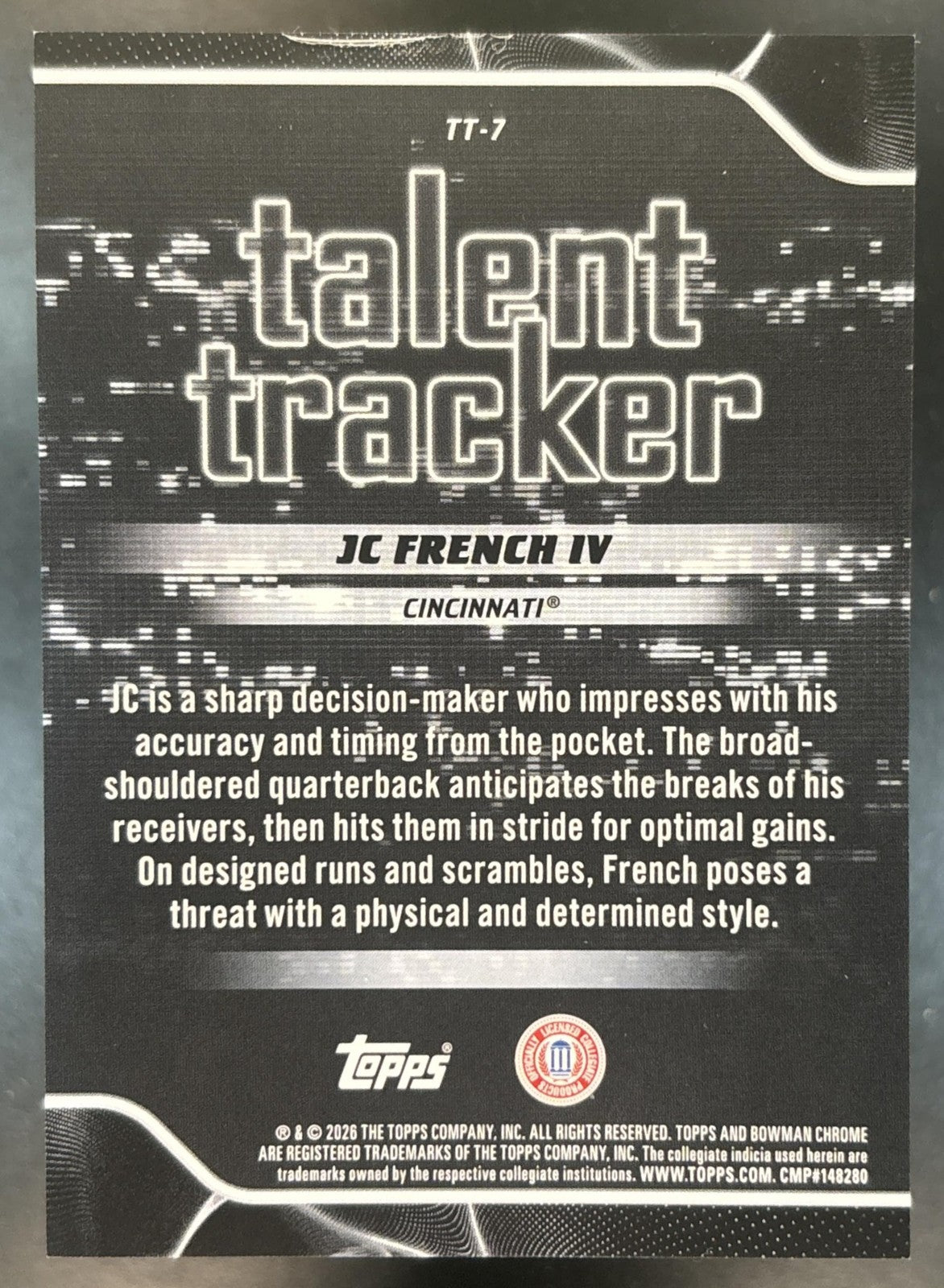 2026 Bowman JC French IV Talent Tracker Chrome Orange /25 Cincinnati Bearcats