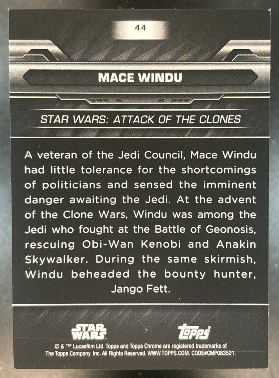 2024 Topps Chrome Black Star Wars Mace Windu Gold Refractor /50 #44