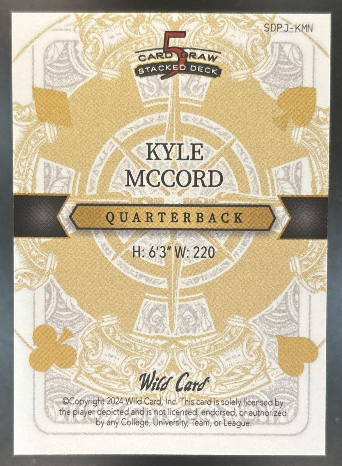 2024 Wild Card 5 Draw Stacked Deck Promo Kyle McCord White Joker 1/1 #SDPJ-KMN