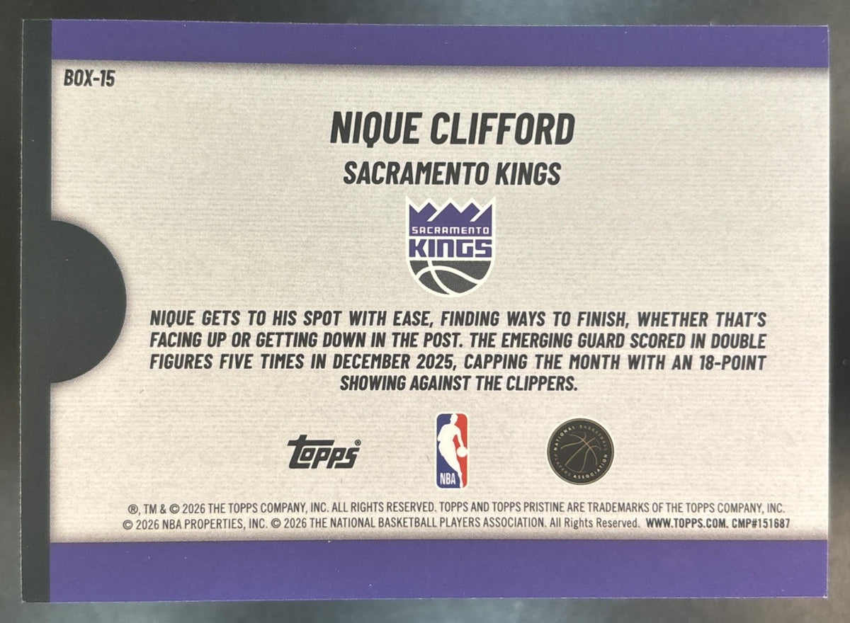 2025-26 Topps Pristine Nique Clifford Fresh Out of the Box Green /150 RC Kings