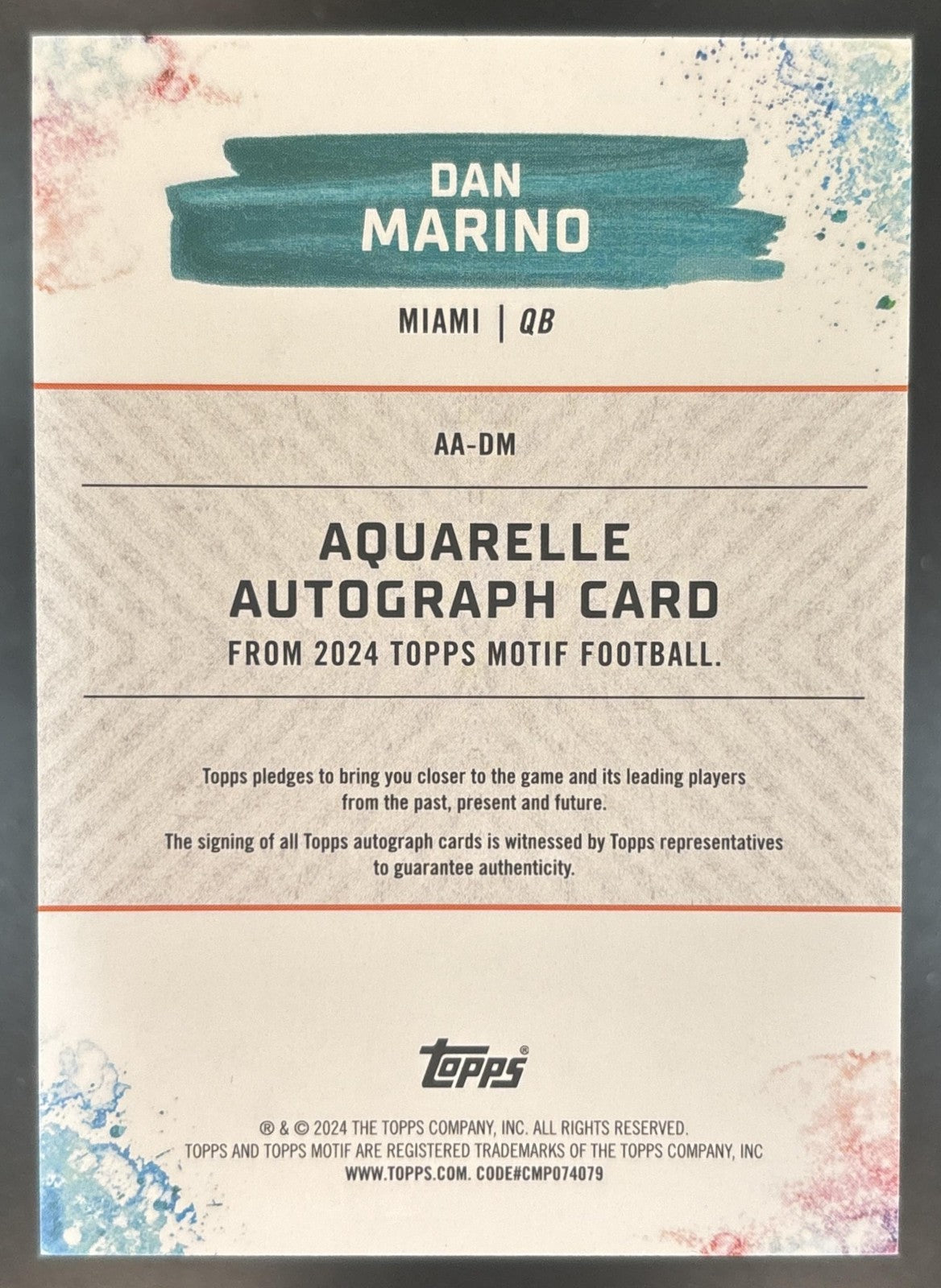 2023 Topps Motif Dan Marino Aquarelle Auto /5 #AA-DM Miami Dolphins