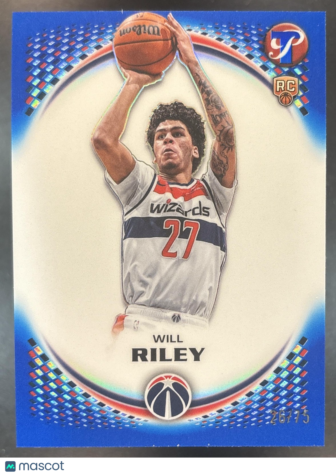 2025-26 Topps Pristine Will Riley Blue Refractor /75 #140 RC Wizards