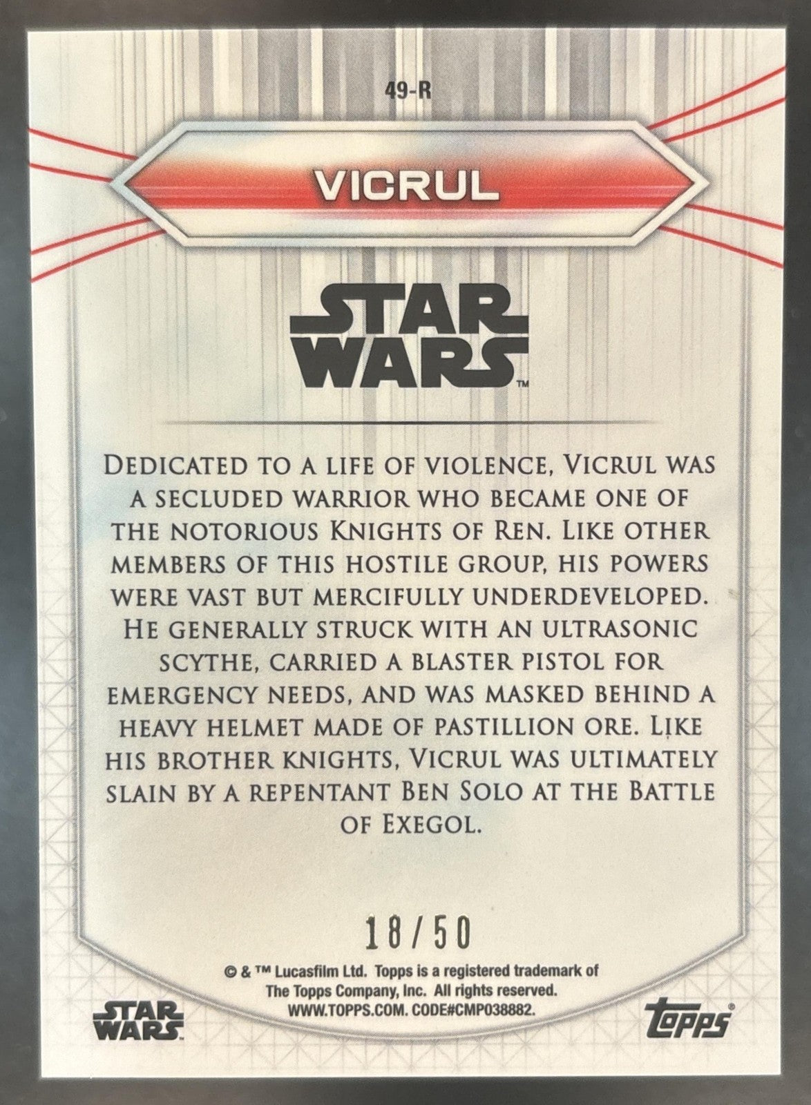 2020 Topps Chrome Star Wars Resistance vs. the First Order Vicrul Gold /50