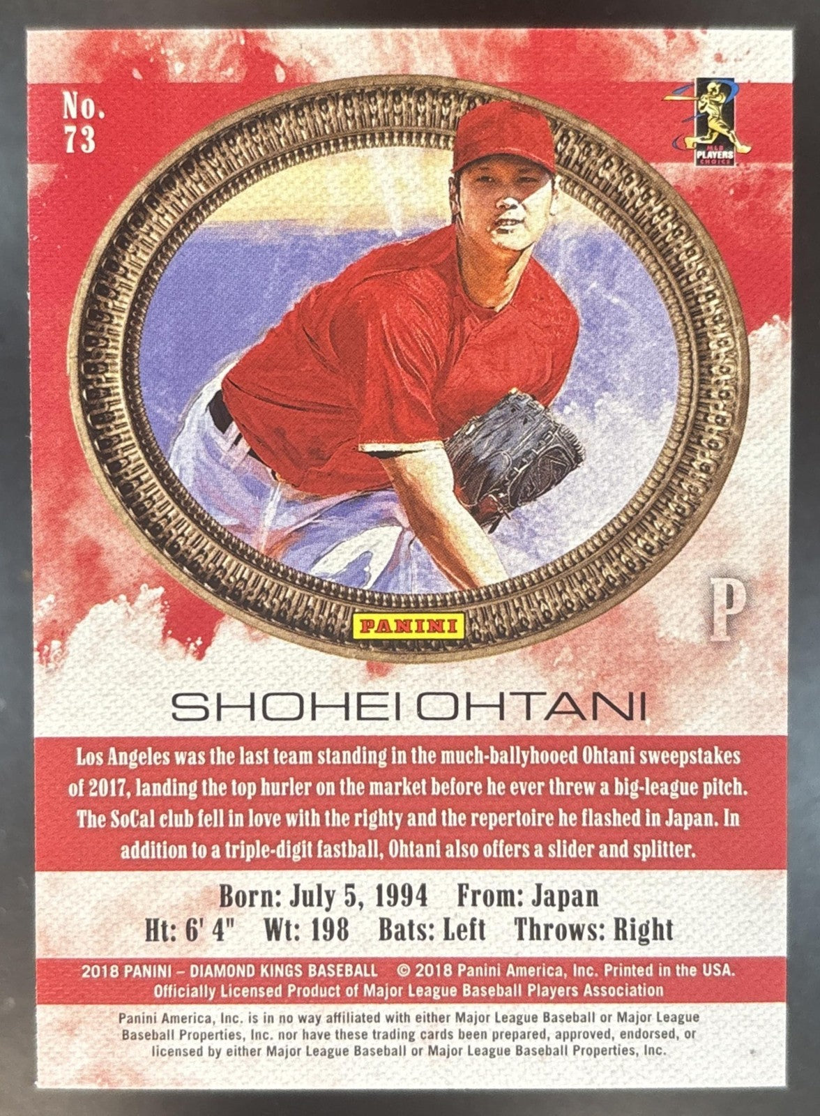 2018 Panini Diamond Kings Shohei Ohtani #73 RC Los Angeles Angels