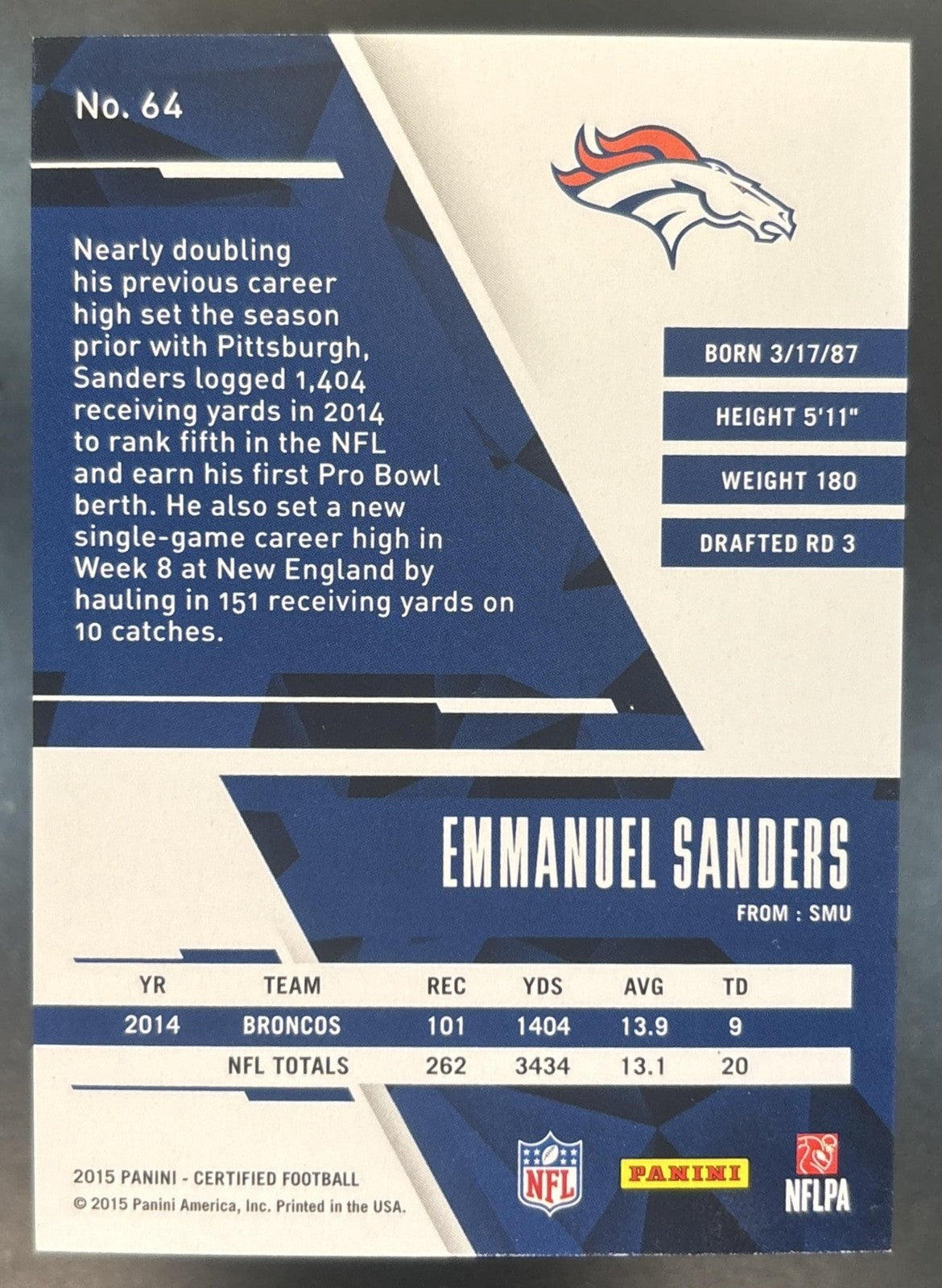 2015 Panini Certified Emmanuel Sanders /199 #64 Denver Broncos