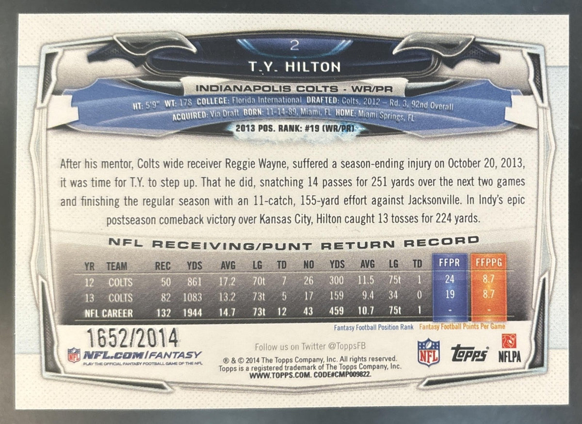 2014 Topps T.Y. Hilton Gold /2014 #2 Indianapolis Colts
