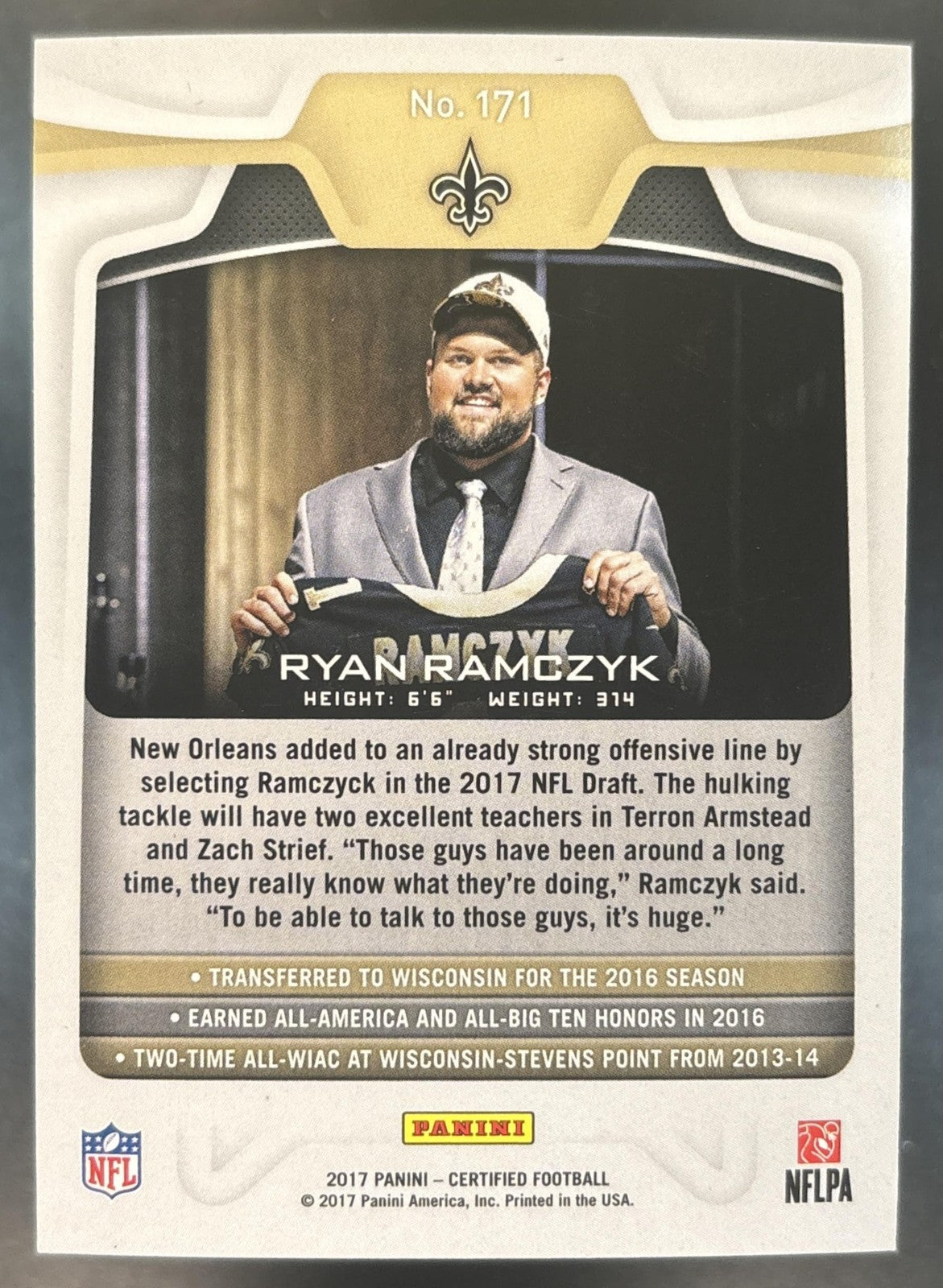 2017 Panini Certified Ryan Ramczyk /999 #171 RC New Orleans Saints