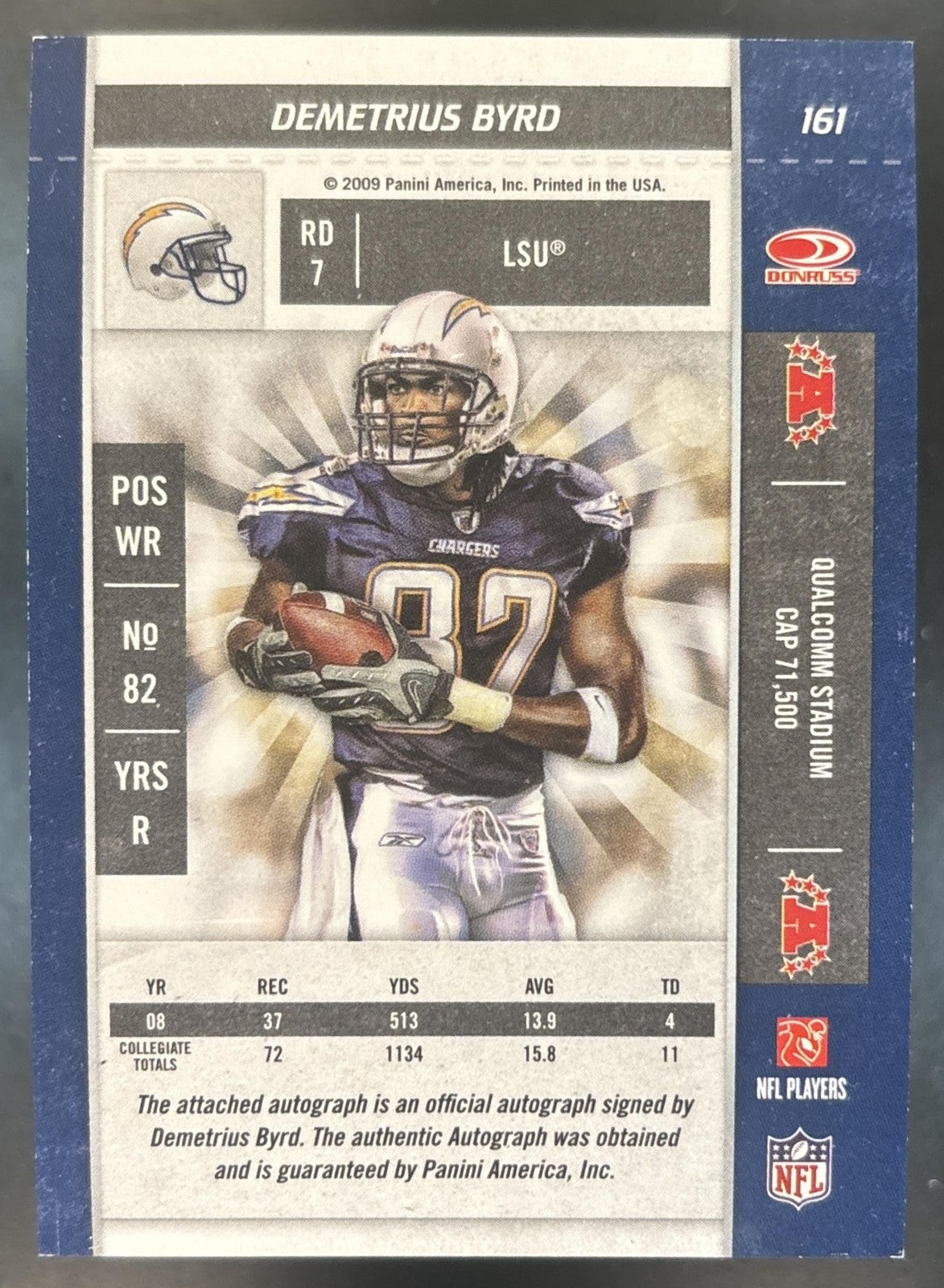2009 Panini Playoff Contenders Demetrius Byrd #161 RC Auto San Diego Chargers