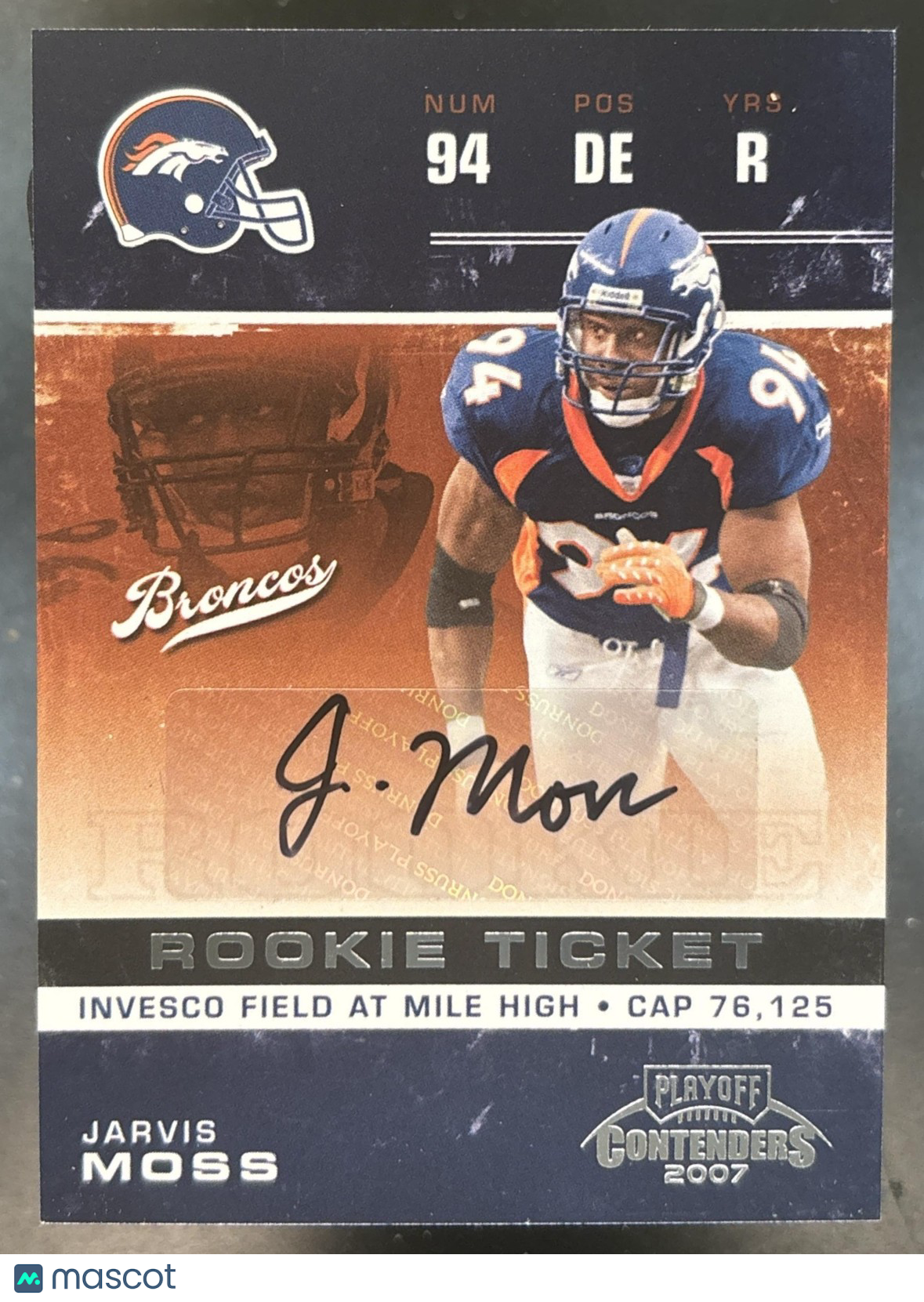 2007 Playoff Contenders Jarvis Moss #165 RC Rookie Ticket Auto Denver Broncos