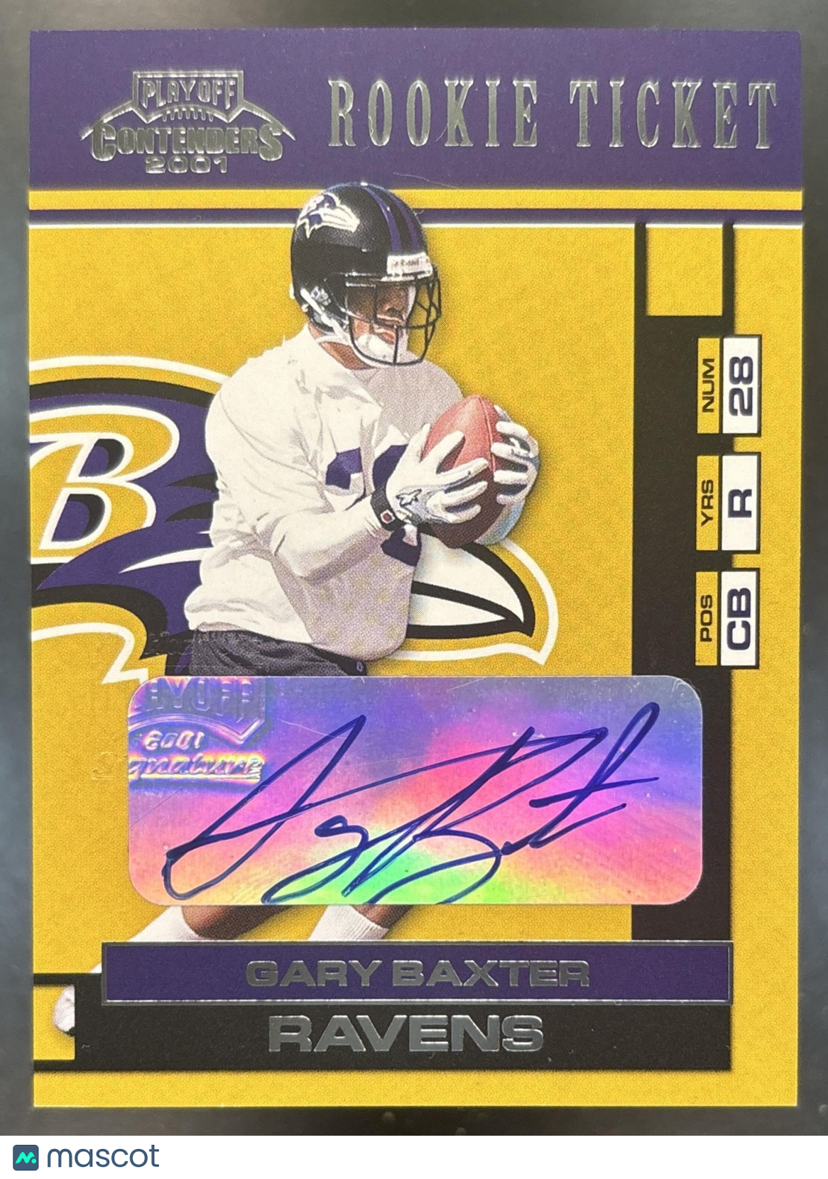 2001 Playoff Contenders Gary Baxter #129 RC Auto Baltimore Ravens