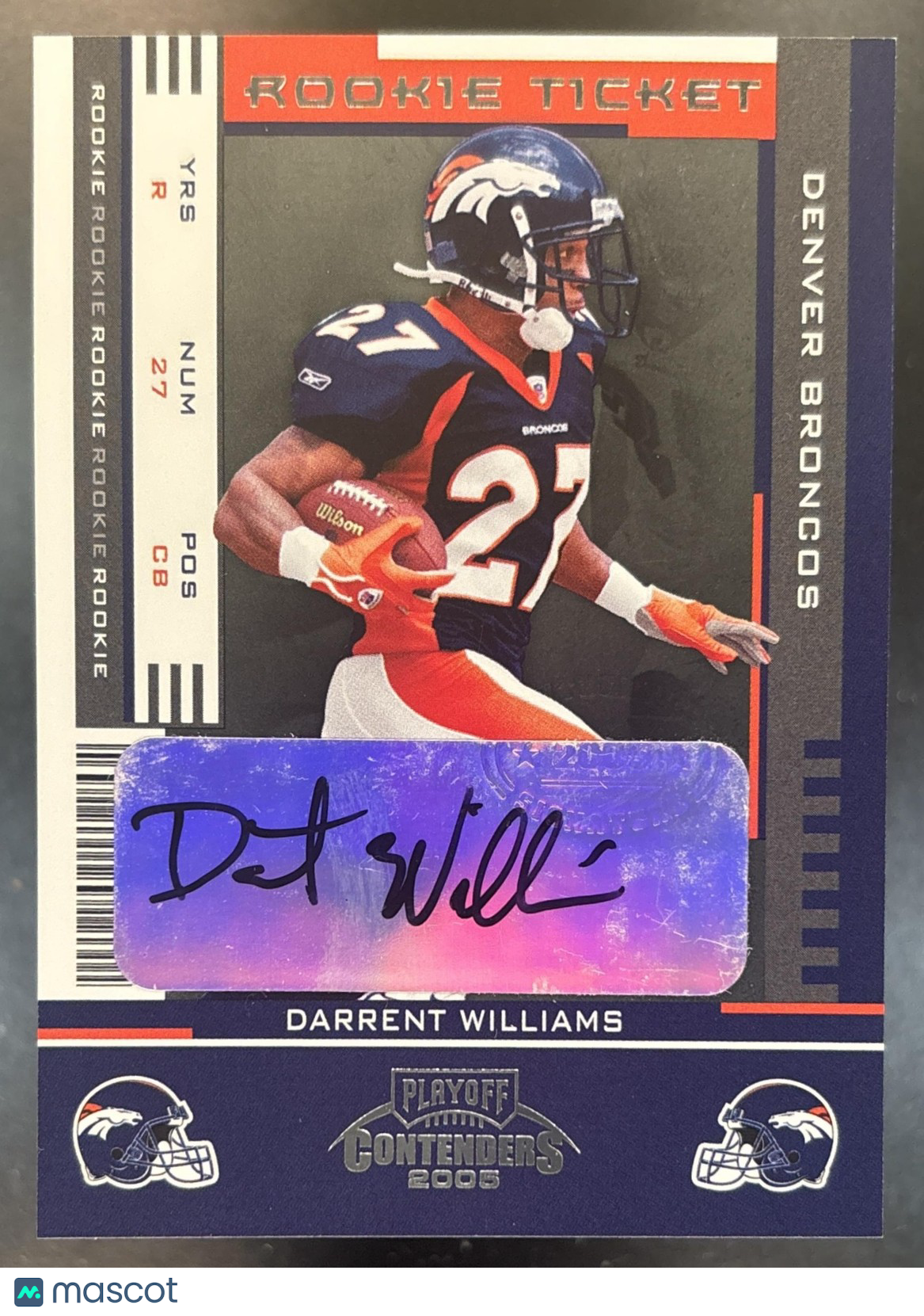 2005 Playoff Contenders Darrent Williams #184 RC Auto Denver Broncos
