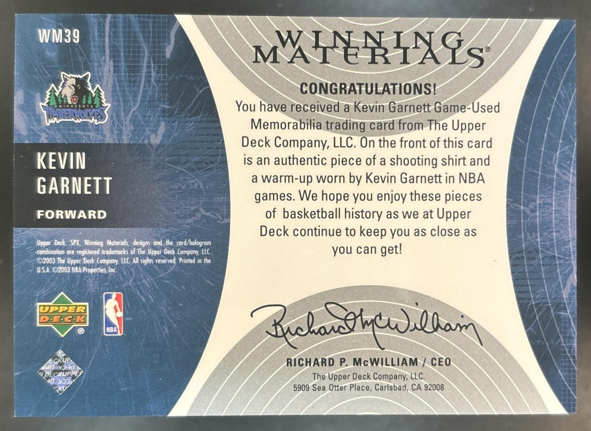 2003-04 SPx Kevin Garnett Winning Materials #WM39 MEM Minnesota Timberwolves