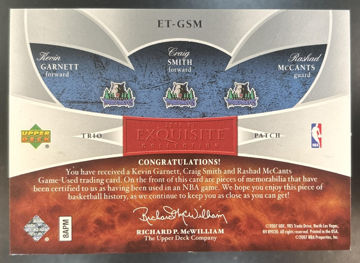 2006-07 UD Exquisite Collection Kevin Garnett Craig Smith McCants Tri Patch /10